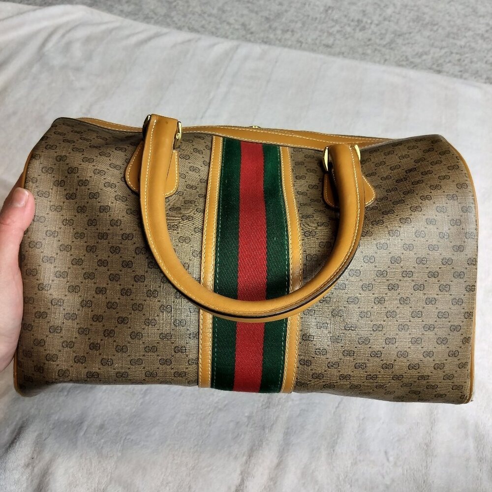 Authentic Vintage Gucci Micro GG Supreme Boston Bag Web Stripe Pristine Interior